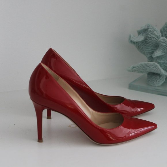 NEW GIANVITO ROSSI RED PATENT LEATHER HILLS PUMPS SHOES 38 - Picture 10 of 12